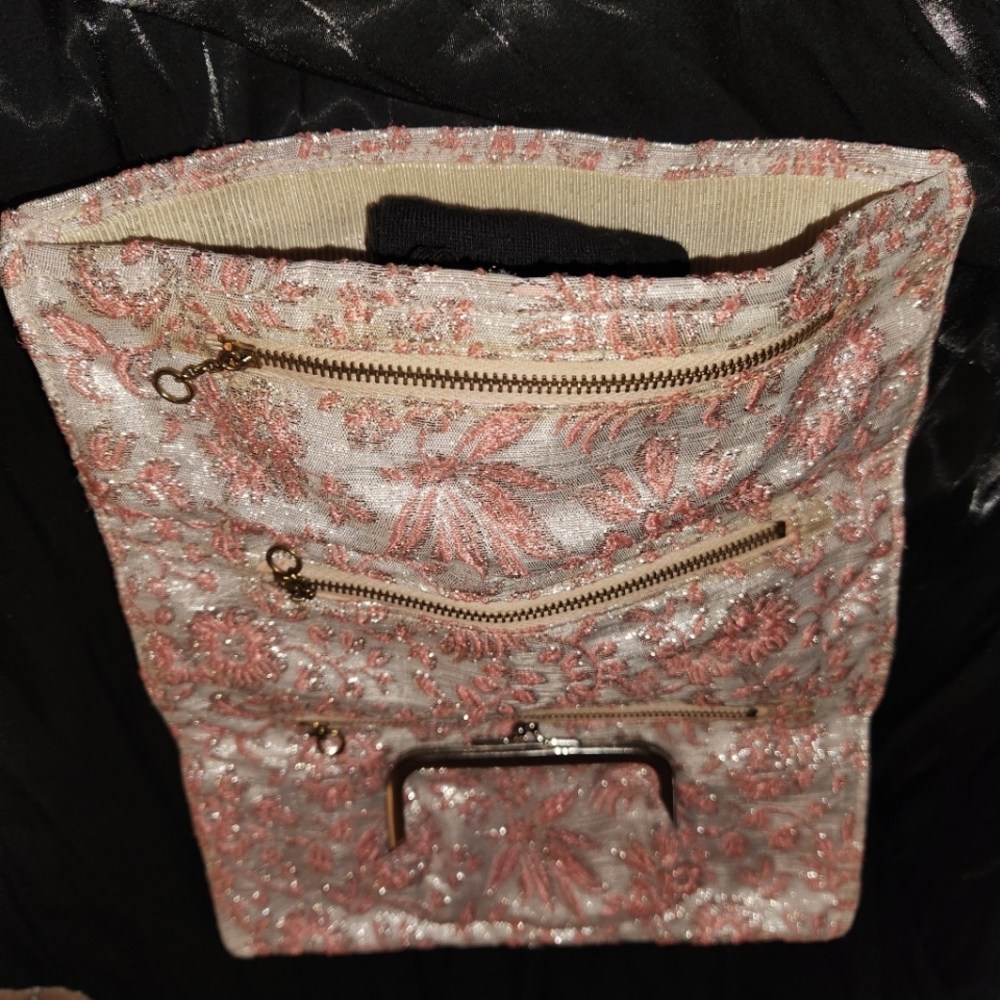 Evening/cosmetic bag, rose gold paisley, foldable, 9 inch wide by 11 inch long - Picture 1 of 6